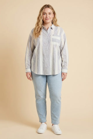 Curvy Mixed Stripe Button Up Shirt