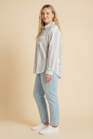 Curvy Mixed Stripe Button Up Shirt
