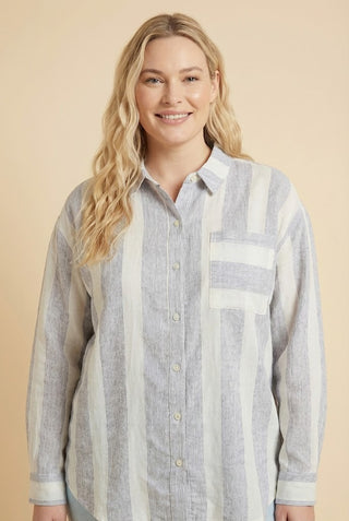 Curvy Mixed Stripe Button Up Shirt