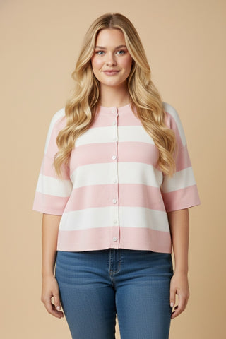 Curvy Striped Button-Down Knitted Top