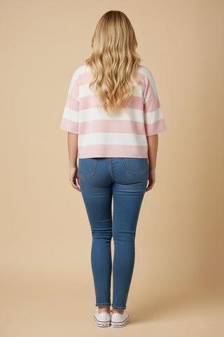 Curvy Striped Button-Down Knitted Top