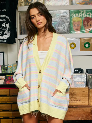 Multi-Stripe Oversized Sweater Cardigan