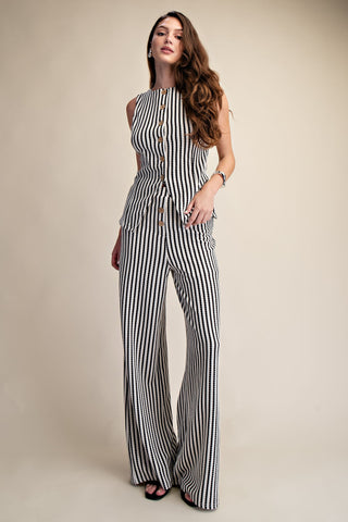 Knit Stripes Sleeveless Vest Pant Set