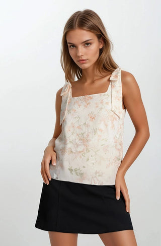 Floral Eyelet Tie Shoulder Sleeveless Top