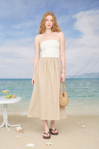 Strapless Mixed Media Midi Dress