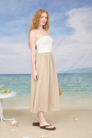 Strapless Mixed Media Midi Dress