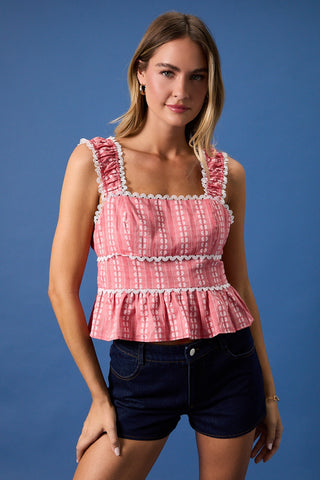 Tiered Cropped Top W Lace Trim