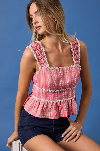 Tiered Cropped Top W Lace Trim