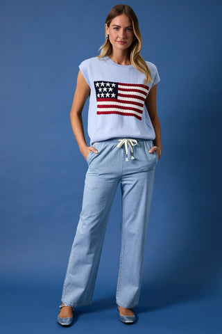 Wide Shoulder USA Flag Sweater