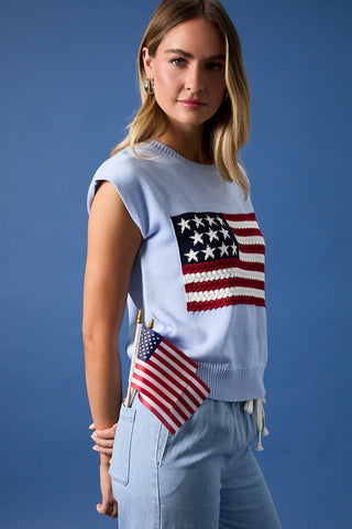 Wide Shoulder USA Flag Sweater