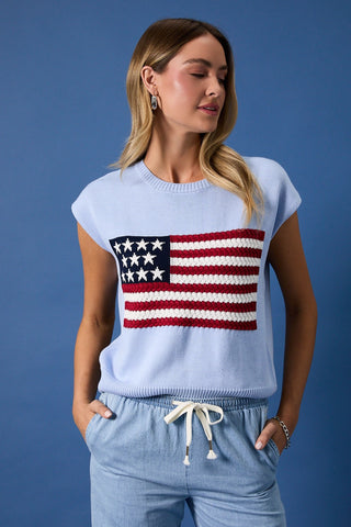 Wide Shoulder USA Flag Sweater