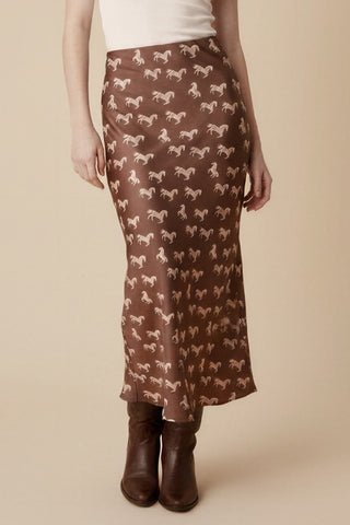 Mocha Printed Bias Midi Skirt