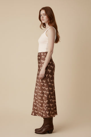 Mocha Printed Bias Midi Skirt