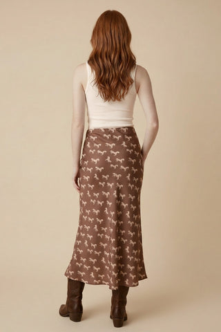 Mocha Printed Bias Midi Skirt