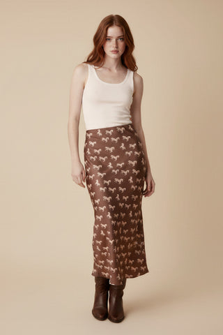 Mocha Printed Bias Midi Skirt