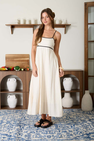 Contrast Trim Empire Waist Midi Dress