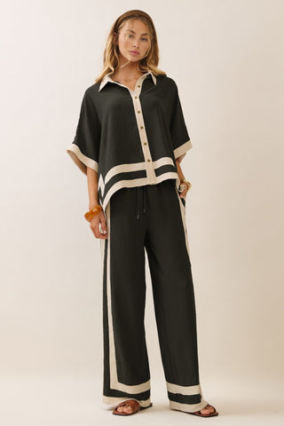 Curvy Contrast Trim Shirt & Pants Set