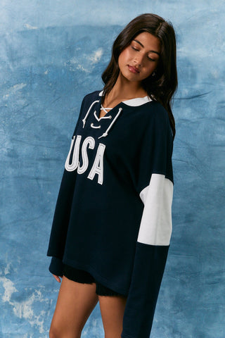 "USA" LS Color Blocked Oversized Shirts