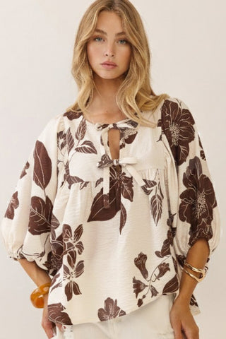 Marsala Brown Floral Print Blouse