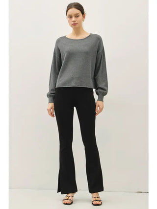 Fine Knit Boat Neck Balloon Sleeve Sweater Top