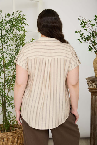 Curvy Stripe Tab Detail Collared Shirt