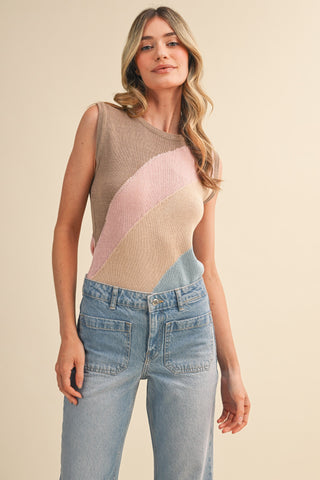 Sleeveless Color Block Knit Tank