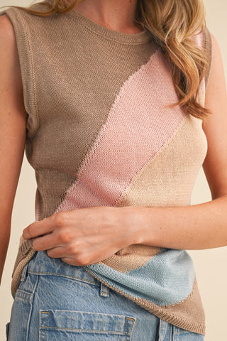 Sleeveless Color Block Knit Tank