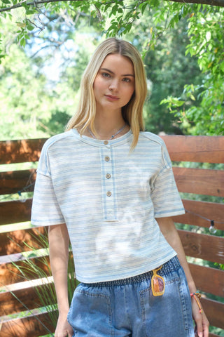 Stripe Exposed Seam Henley Top | JQ Clothing Co.