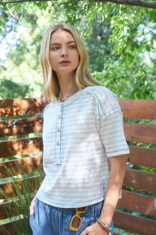 Stripe Exposed Seam Henley Top | JQ Clothing Co.