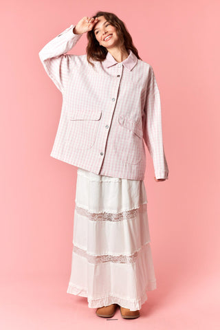 Contrast Collar Gingham Barn Jacket