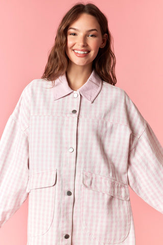 Contrast Collar Gingham Barn Jacket