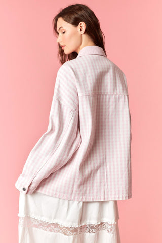 Contrast Collar Gingham Barn Jacket