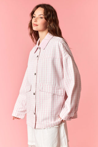 Contrast Collar Gingham Barn Jacket