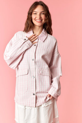 Contrast Collar Gingham Barn Jacket