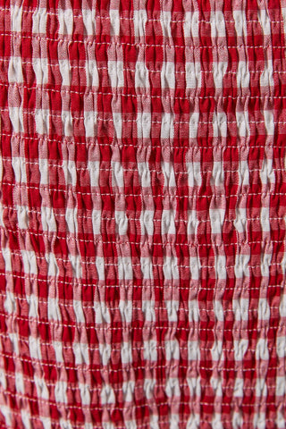Puff Sleeve Gingham Top W/Tie Front