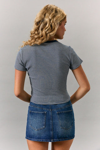 Round Neck Short Sleeve Stripe Top