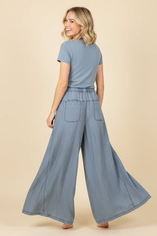 Curvy Drawstring Wide Leg Denim Pants