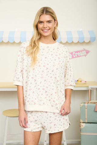 Floral SS Crew Neck Knit Short Set