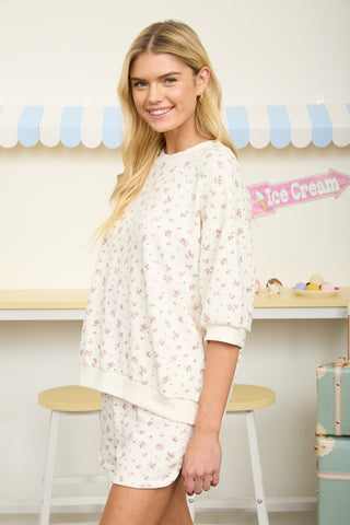 Floral SS Crew Neck Knit Short Set