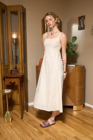 Textured Floral Embroidery Ruched Dress