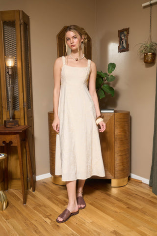 Textured Floral Embroidery Ruched Dress
