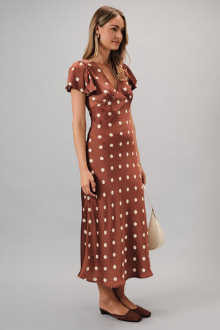 Bias Maxi Satin Polka Dot Dress