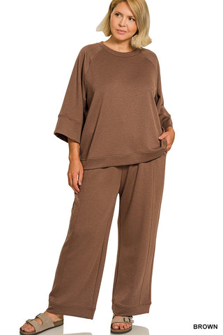 Curvy Scuba 3/4 Sleeve Pullover & Pants Set