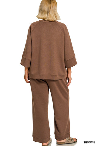 Curvy Scuba 3/4 Sleeve Pullover & Pants Set
