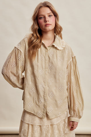 Embroidered Eyelet Lace Collar Blouse