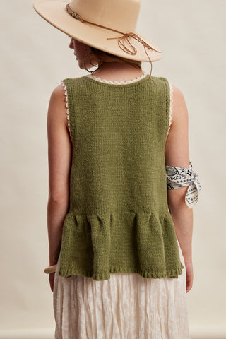 Lace Trim Side Tie Knit Peplum Top