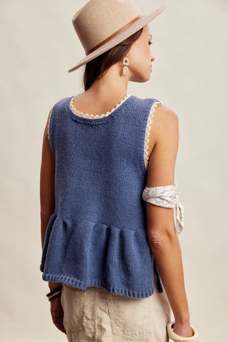 Lace Trim Side Tie Knit Peplum Top