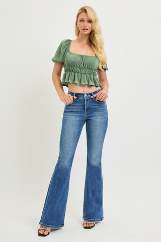 Risen Tummy Control Mid Rise Flare Jeans
