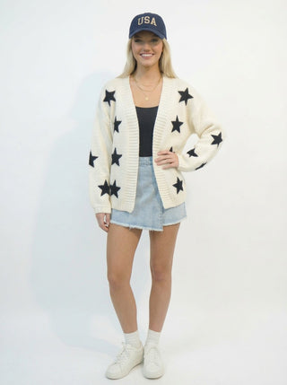 Cream Sweater with Navy Star Cardigan