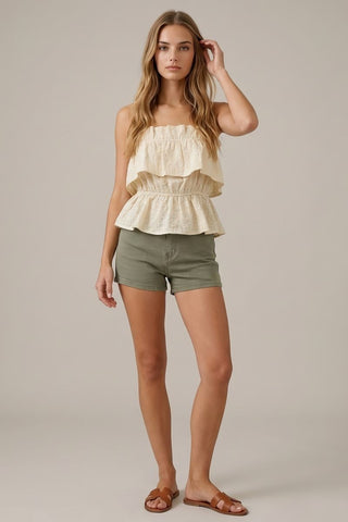 Embroidered Plaid Ruffle Crop Top